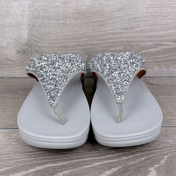 Fitflop LuLu Shimmerfoil Women’s Sz 10 Silver Metallic Thong Platform Sandal NWT - Picture 2 of 10